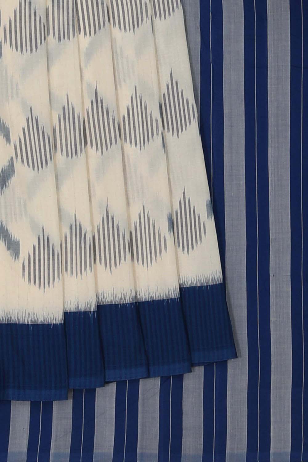 Image of Off White Pochampally Cotton Ikat Saree